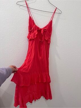 Lulu's Vibrant Red Ruffle Midi Slip Dress